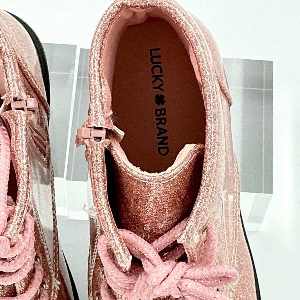 Lucky Brand Girls Size 3 Boots Pink Glitter Zip NEW Kristen Little Kid $55